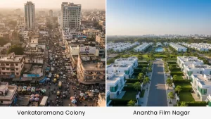 Luxury villas in Kurnool at Anantha Film Nagar compared with older Venkataramana Colony, highlighting modern gated community living