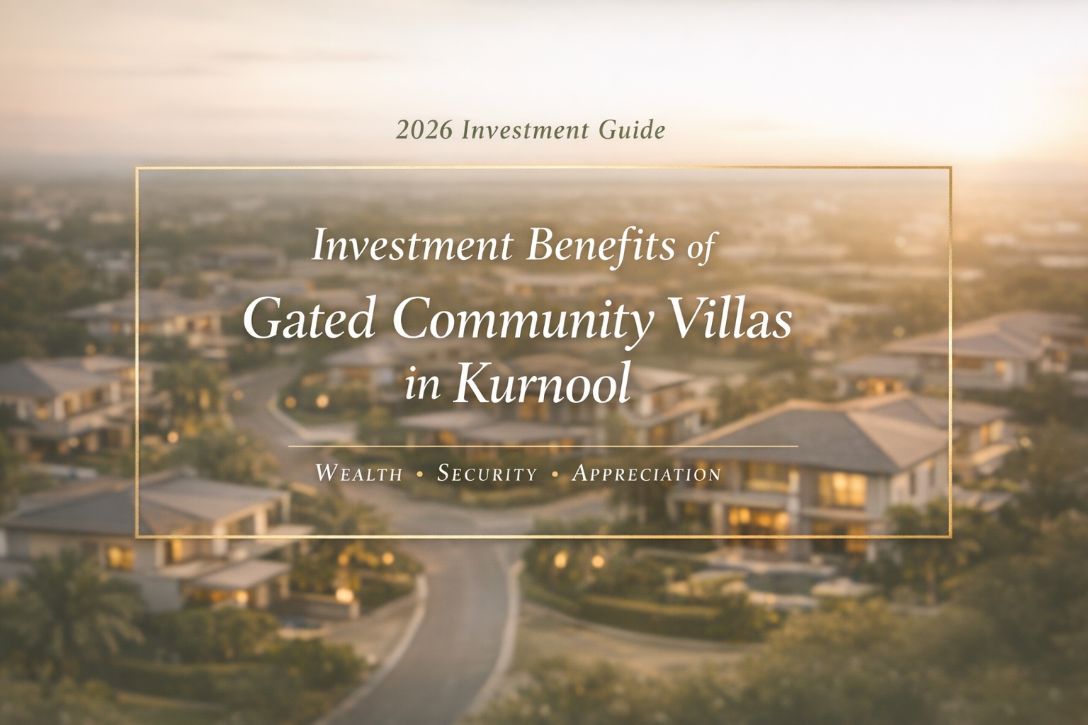 Investment benefits of gated community villas in Kurnool featuring a premium villa community aerial view at golden hour